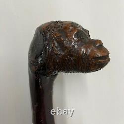 Antique walking stick cane Carved Ape Gorilla Victorian Blackthorn