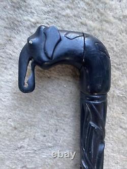 Antique1930's Hand Carved elephant Ebonised Walking Stick / Dress Cane