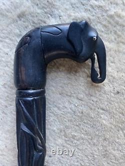 Antique1930's Hand Carved elephant Ebonised Walking Stick / Dress Cane