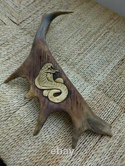 Antler handle perfect for walking stick any craft etc. Hand carved Cobra design
