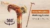 Aries Ram Zodiac Walking Stick Cane Wooden Carved Ergonomic Handle