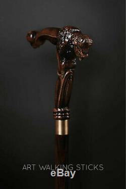 Art Buffalo Walking Stick Unisex, Wooden Cane for Gift, Hand Carved Hiking Canne