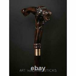 Art Buffalo Walking Stick Unisex, Wooden Cane for Gift, Hand Carved Hiking Canne