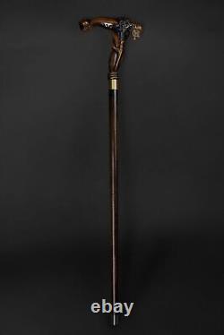 Art Buffalo Walking Stick Unisex, Wooden Cane for Gift, Hand Carved Hiking Canne