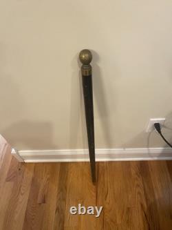 BEAUTIFUL Carved Wood & Brass WALKING STICK CANE POOL CUE AGE UNKNOWN