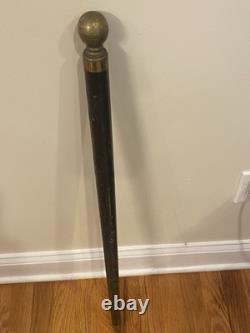 BEAUTIFUL Carved Wood & Brass WALKING STICK CANE POOL CUE AGE UNKNOWN