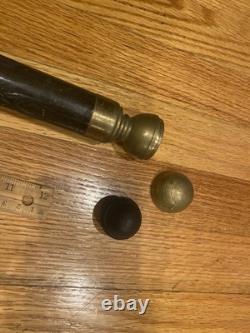 BEAUTIFUL Carved Wood & Brass WALKING STICK CANE POOL CUE AGE UNKNOWN