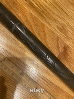 BEAUTIFUL Carved Wood & Brass WALKING STICK CANE POOL CUE AGE UNKNOWN