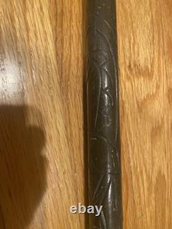 BEAUTIFUL Carved Wood & Brass WALKING STICK CANE POOL CUE AGE UNKNOWN
