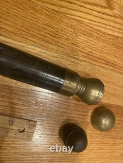 BEAUTIFUL Carved Wood & Brass WALKING STICK CANE POOL CUE AGE UNKNOWN