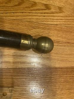 BEAUTIFUL Carved Wood & Brass WALKING STICK CANE POOL CUE AGE UNKNOWN