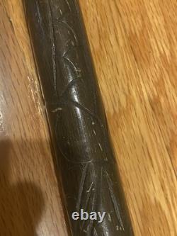BEAUTIFUL Carved Wood & Brass WALKING STICK CANE POOL CUE AGE UNKNOWN