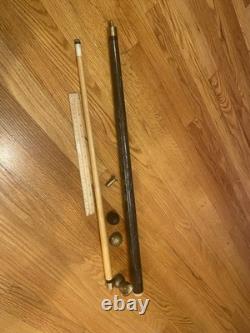 BEAUTIFUL Carved Wood & Brass WALKING STICK CANE POOL CUE AGE UNKNOWN