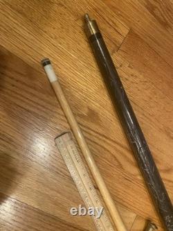 BEAUTIFUL Carved Wood & Brass WALKING STICK CANE POOL CUE AGE UNKNOWN