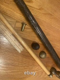 BEAUTIFUL Carved Wood & Brass WALKING STICK CANE POOL CUE AGE UNKNOWN