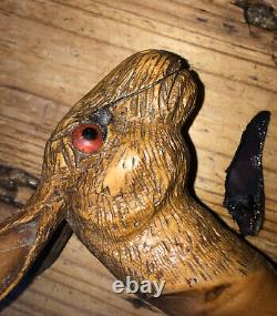 BEAUTIFUL Carved Wood rabbit walking stick/cane/staff Long 52 Antique