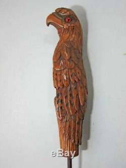 BEST BEAUTIFUL ANTIQUE CARVED WOOD PARROT WALKING STICK HANDLE 1900 cane