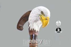 Bald Eagle Wood Walking Stick Cane Bird Handle Hand Carved Walking Stick Gift Q1