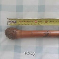 Bamboo Burr Root Walking Stick With Chinese Carvings And Chinese Inscription