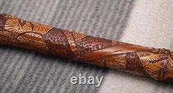 Bamboo walking cane Hand carved with Samurai Warrior Meiji