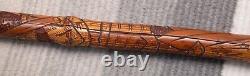 Bamboo walking cane Hand carved with Samurai Warrior Meiji