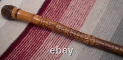 Bamboo walking cane Hand carved with Samurai Warrior Meiji