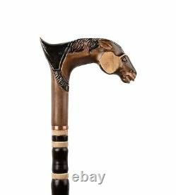 Bay Horse Carved Wooden Cane, Handmade Walking Stick for Gift, Hand Crafted Cane