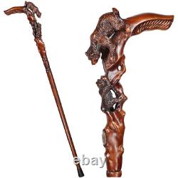 Bear Walking Stick Cane with Hand-Carved Wooden Handle
