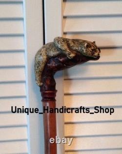 Bear design wooden walking stick hand carved for men women walking cane gift G