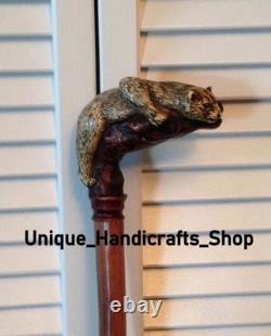 Bear design wooden walking stick hand carved for men women walking cane gift G