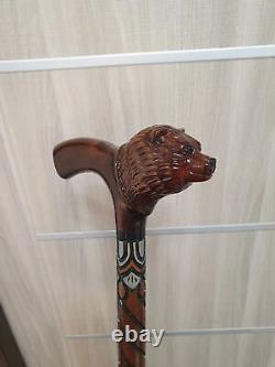 Bear walking stick, handmade, wood carved bear walking cane