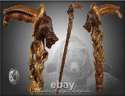 Bear walking stick wooden cane for men handmade wood carved crafted comfortable