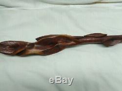 Beautiful Antique Wood Carved Walking Stick with6 Cimbles