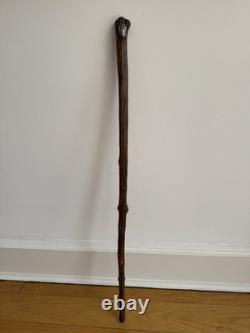Beautiful Carved Walking Cane With Solid Silver Angel