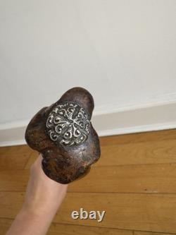 Beautiful Carved Walking Cane With Solid Silver Angel