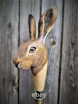 Beautiful Design Rabbit Wooden Walking Cane Stick Hand Carving Collectible Item