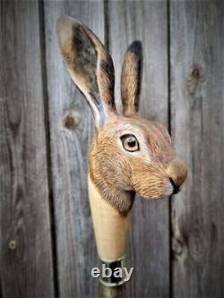 Beautiful Design Rabbit Wooden Walking Cane Stick Hand Carving Collectible Item