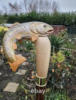 Beautiful Wooden walking stick hand carved Fish wooden walking cane
