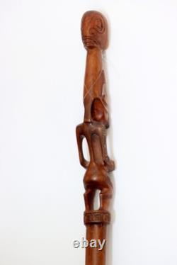 Beautifully Carved Old African Tribal Walking Stick with 2 Figures 87cm, 34