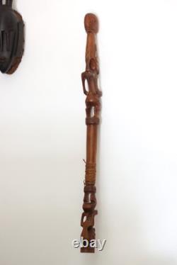 Beautifully Carved Old African Tribal Walking Stick with 2 Figures 87cm, 34