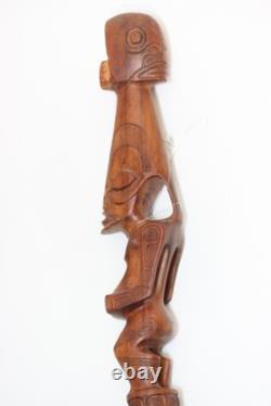 Beautifully Carved Old African Tribal Walking Stick with 2 Figures 87cm, 34