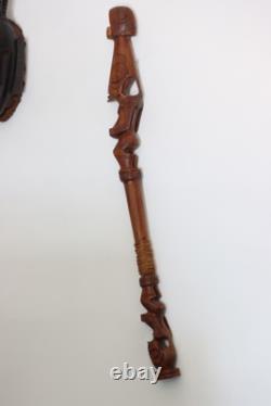 Beautifully Carved Old African Tribal Walking Stick with 2 Figures 87cm, 34