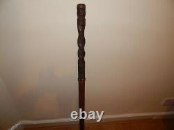 Beautifully hand carved walking stick barley twist face arts and craft Asia deco