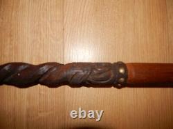 Beautifully hand carved walking stick barley twist face arts and craft Asia deco