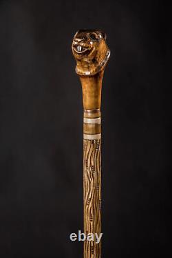 Beaver Hand Carved Walking Stick/Wood Walking Cane Replica Manual work Carving