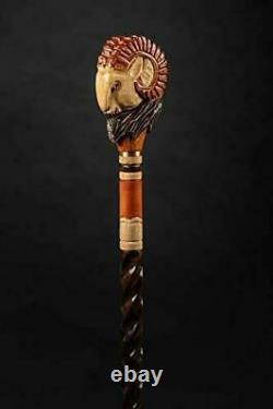 Big Horn Muflon Walking Stick, Hand Carved Ram Wooden Cane, Handmade Hiking Cane