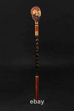 Big Horn Muflon Walking Stick, Hand Carved Ram Wooden Cane, Handmade Hiking Cane