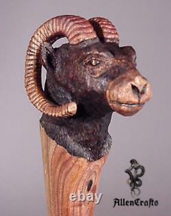 Big Horn Ram hiking stick inspired by historic carvings walking Stick