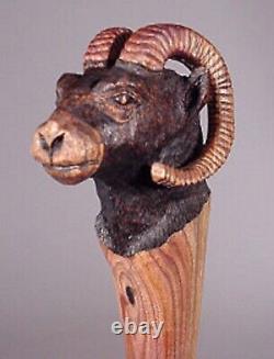 Big Horn Ram hiking stick inspired by historic carvings walking Stick