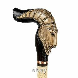 Billy Goat Walking Stick African Theme Hand Carved Cane With Rubber Tip Horn